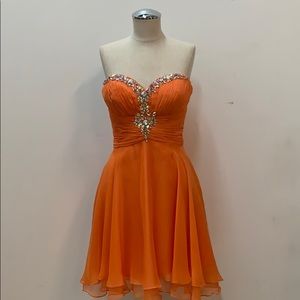 Sexy Strapless Pageant Flowy Dress Orange Medium